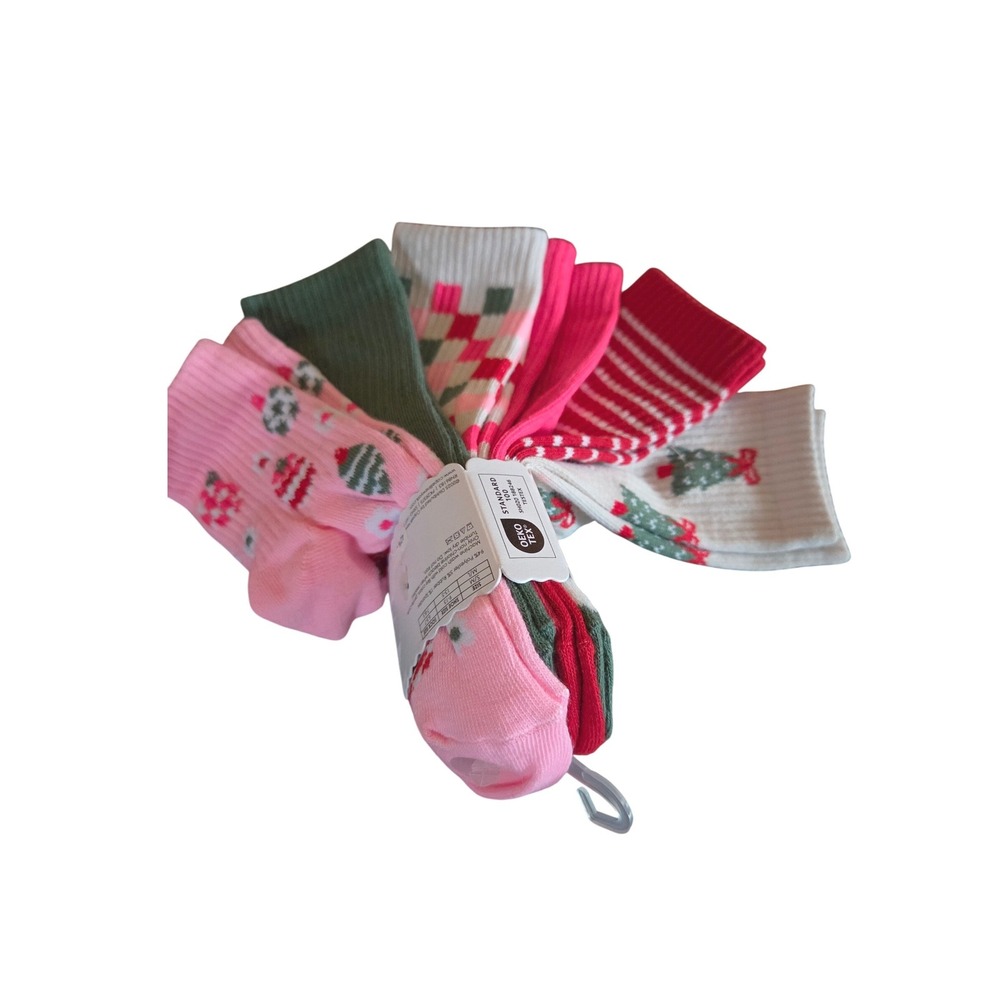 Capelli New York Kids 6 Pack Christmas Crew Socks Pink Red Green Size S/M 9-13